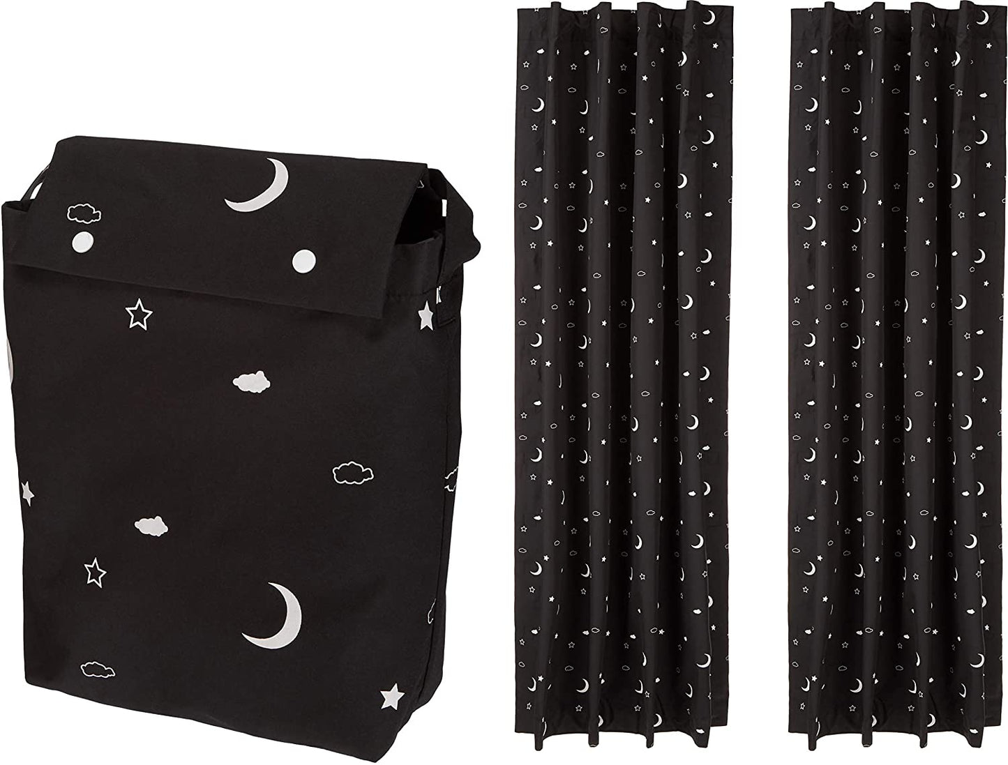 Amazon Basics Portable Window Blackout Curtain Shade with Suction Cups for Travel, 2-Pack, 78"L X 50"W, Black  Amazon Basics Moon And Stars 2-Pack 