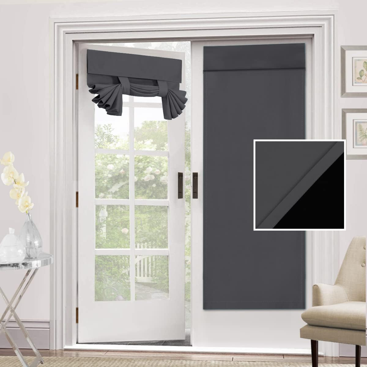 H.VERSAILTEX 100% Blackout Door Curtain - Small French Door Curtains for Doors Window, Thermal Insulated Adhesive Tricia Door Curtain, 26X40 Inches, 1 Panel, Pumice Stone  H.VERSAILTEX Charcoal Grey 26"W X 68"L 