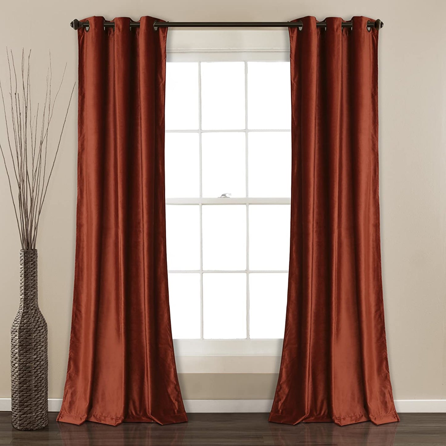 Lush Decor Prima Velvet Curtains Color Block Light Filtering Window Panel Set for Living, Dining, Bedroom (Pair), 38" W X 84" L, Navy  Triangle Home Fashions Rust Room Darkening 38"W X 108"L