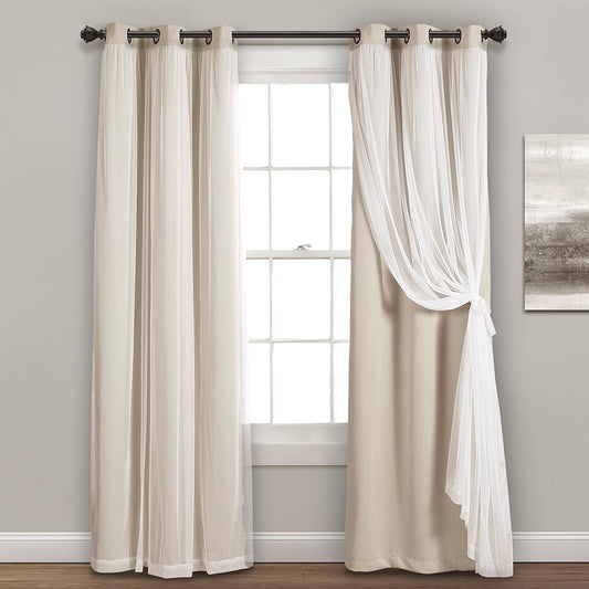 Lush Decor Sheer Grommet Curtains with Insulated Blackout Lining, Window Curtain Panels, Pair, 38"W X 84"L, Wheat - Curtain with Sheer Overlay, Elegant Blackout Curtains for Bedroom  Triangle Home Fashions Wheat 38"W X 84"L 