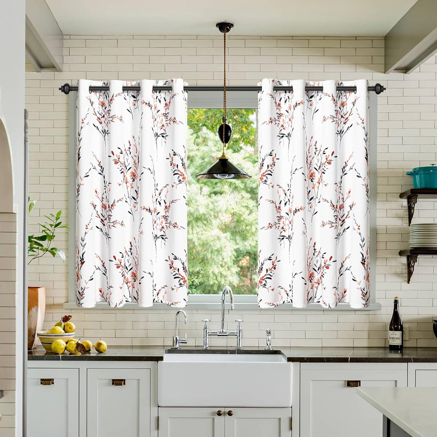 MYSKY HOME Living Room Curtains 84 Inches Long Floral Curtains Light Filtering Thermal Insulated Soft for Dining Room Farmhouse Leaf Grommet Curtains Home Decoration, Set of 2 Panels, Navy Blue  MYSKYTEX Coral 52"W X 45"L 