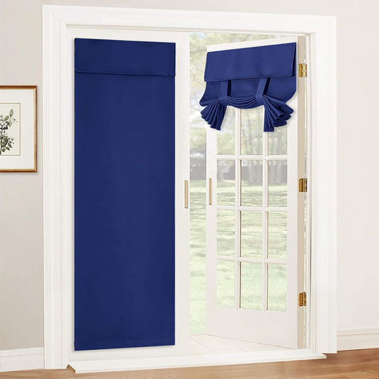 RYB HOME Tricia Door Curtain - Blackout French Door Curtain Room Darkening Window Drape for Patio Door Sidelight Glass Door Curtain Privacy Tie up Door Blind, W 26 X L 69, 1 Pc, Navy Blue  RYB HOME   