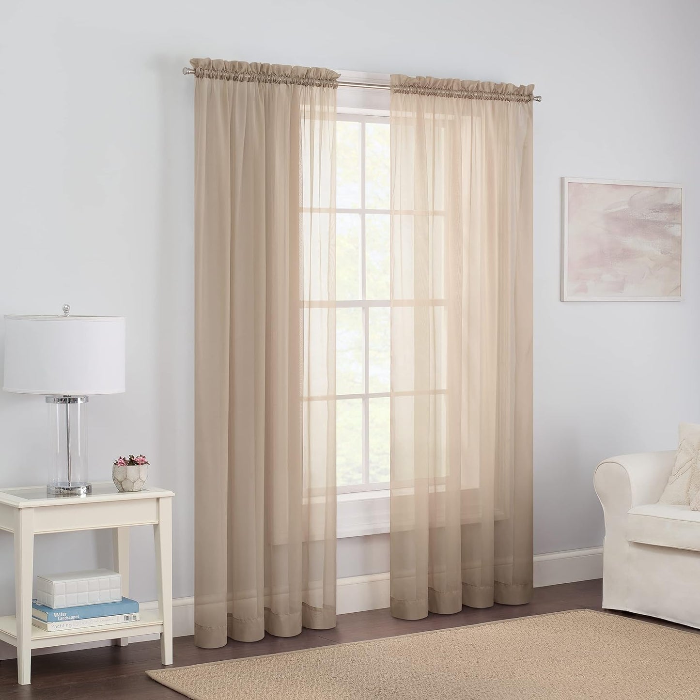 Pairs to Go Victoria Voile Modern Sheer Rod Pocket Window Curtains for Living Room (2 Panels), 59 in X 95 In, White  Ellery Homestyles Taupe Curtains 59 In X 84 In