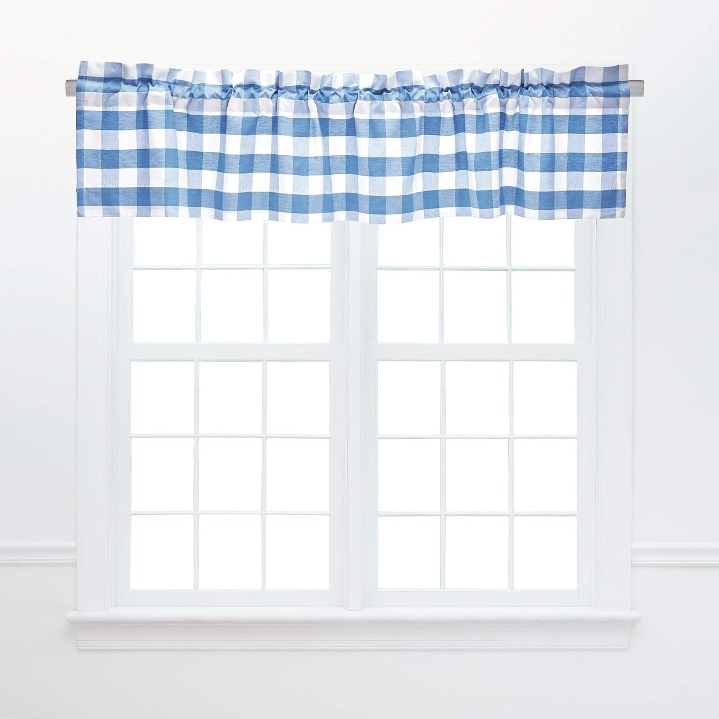 C&F Home Franklin Cornflower Valance Checkered Cotton Curtains for Window Living Dining Room Bedroom Bathroom Kitchen Valance Single Blue