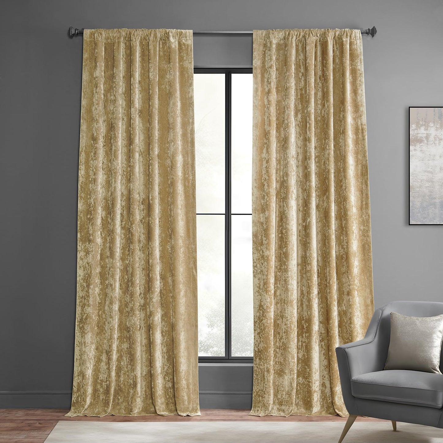 HPD Half Price Drapes Lush Crush Velvet Curtains - Room Darkening Curtain 96 Inches Long for Bedroom & Living Room, Luxury Look, Rod Pocket Design, (1 Panel), 50W X 96L, Taupe  Exclusive Fabrics & Furnishings Gold 50W X 108L 
