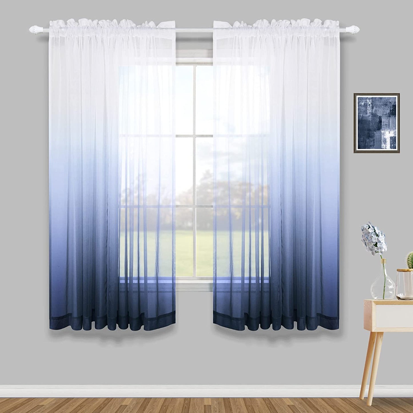 KOUFALL Sage Green Curtains 63 Inch Length for Living Room,2 Panel Set Rod Pocket Boho Curtains for Bedroom 63 Inches Long  KOUFALL TEXTILE Navy Blue 52X63 