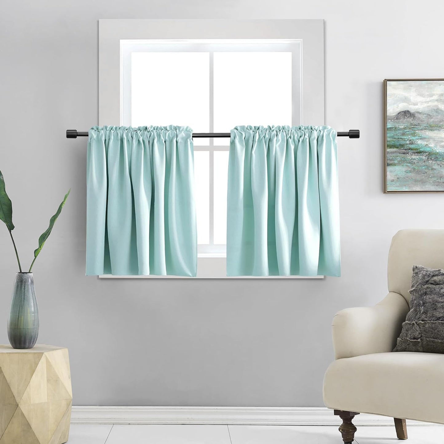 DONREN 24 Inch Length Curtains- 2 Panels Blackout Thermal Insulating Small Curtain Tiers for Bathroom with Rod Pocket (Black,42 Inch Width)  DONREN Aqua 42" X 30" 