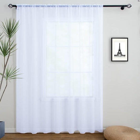 Extra Wide White Sheer Curtains for Living Room, Patio Door Curtain for Sliding Door, Sheer Voile Rod Pocket Room Divider Curtains, White Tulle Backdrop Curtain Drapes 1 Panel 100 W X 96" L