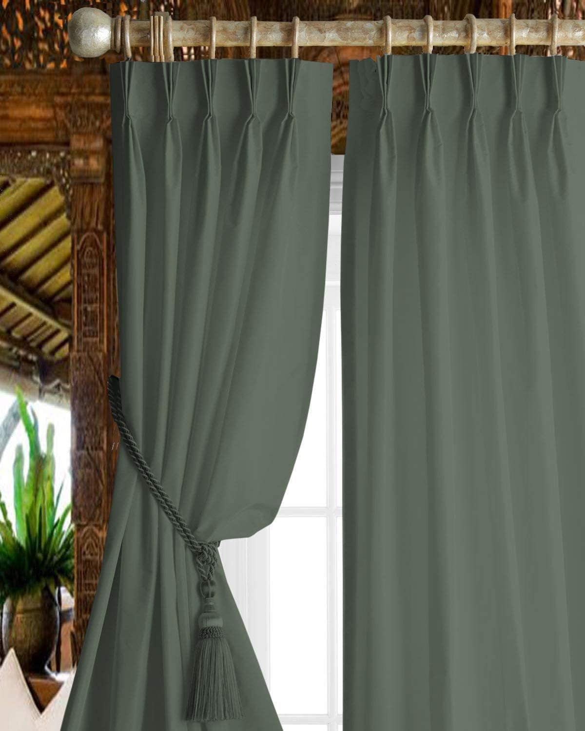 Magic Drapes Pinch Pleated Curtains Triple Pinch Pleat Drapes with Tiebacks & Hooks Blackout Thermal Room Darkening Window Curtains for Living Room, Bedroom, Hall W(26"+26") L45 (2 Panels, Royal Blue)  Magic Drapes Solid - Dark Grey 42"X 63" 