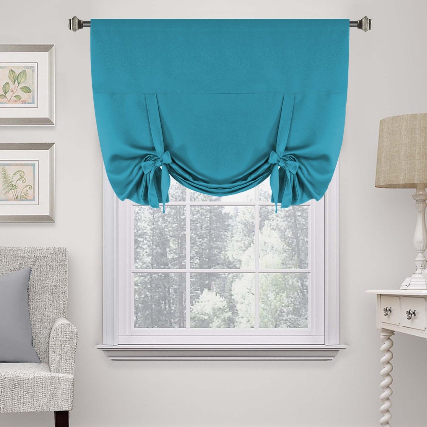 H.VERSAILTEX Tie up Curtain Thermal Insulated Room Darkening Rod Pocket Valance for Bedroom (Coral, 1 Panel, 42 Inches W X 63 Inches L)  H.VERSAILTEX Turquoise Blue W42" X L63" 1-Pack 