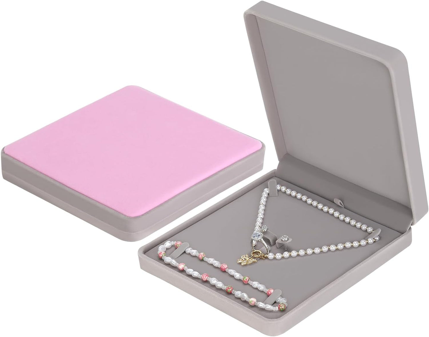 LETURE Velvet Jewelry Set Box, Velvet Gift Box for Bracelet Necklace Earring Ring (Red)