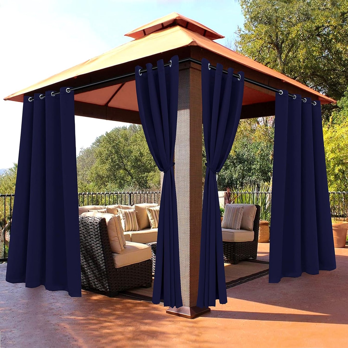 BONZER Outdoor Curtains for Patio Waterproof - Light Blocking Weather Resistant Privacy Grommet Blackout Curtains for Gazebo, Porch, Pergola, Cabana, Deck, Sunroom, 1 Panel, 52W X 84L Inch, Silver  BONZER Navy 52W X 108 Inch 