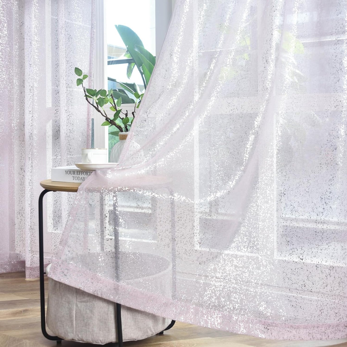 Silver Sheer Curtains 84 Inch Long - Chic Sparkle Curtains for Living Room, Rod Pocket Glitter Sheer Curtains for Windows Privacy Silver Grey Sheer Panels, 52 X 84 Inch, 2 Panels, Silver Gray  TERLYTEX Purple Silver W52 X L84 Inch|Pair 