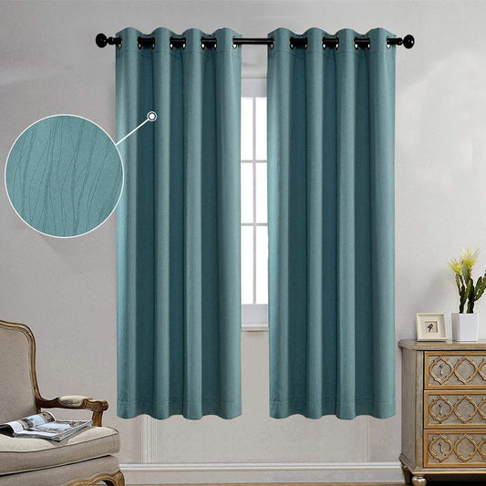 MIUCO Blackout Curtains Room Darkening Curtains Textured Grommet Curtains for Window Treatment 2 Panels 52X63 Inch Long Teal  MIUCO Teal 52X63 Inch 