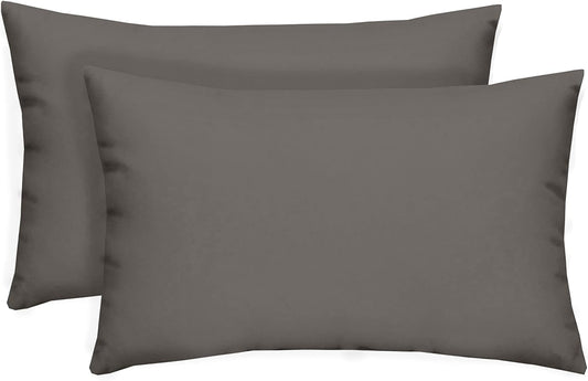 Set of 2 - Indoor/Outdoor Rectangle/Lumbar Decorative Throw/Toss Pillows - Solid Grey/Gray