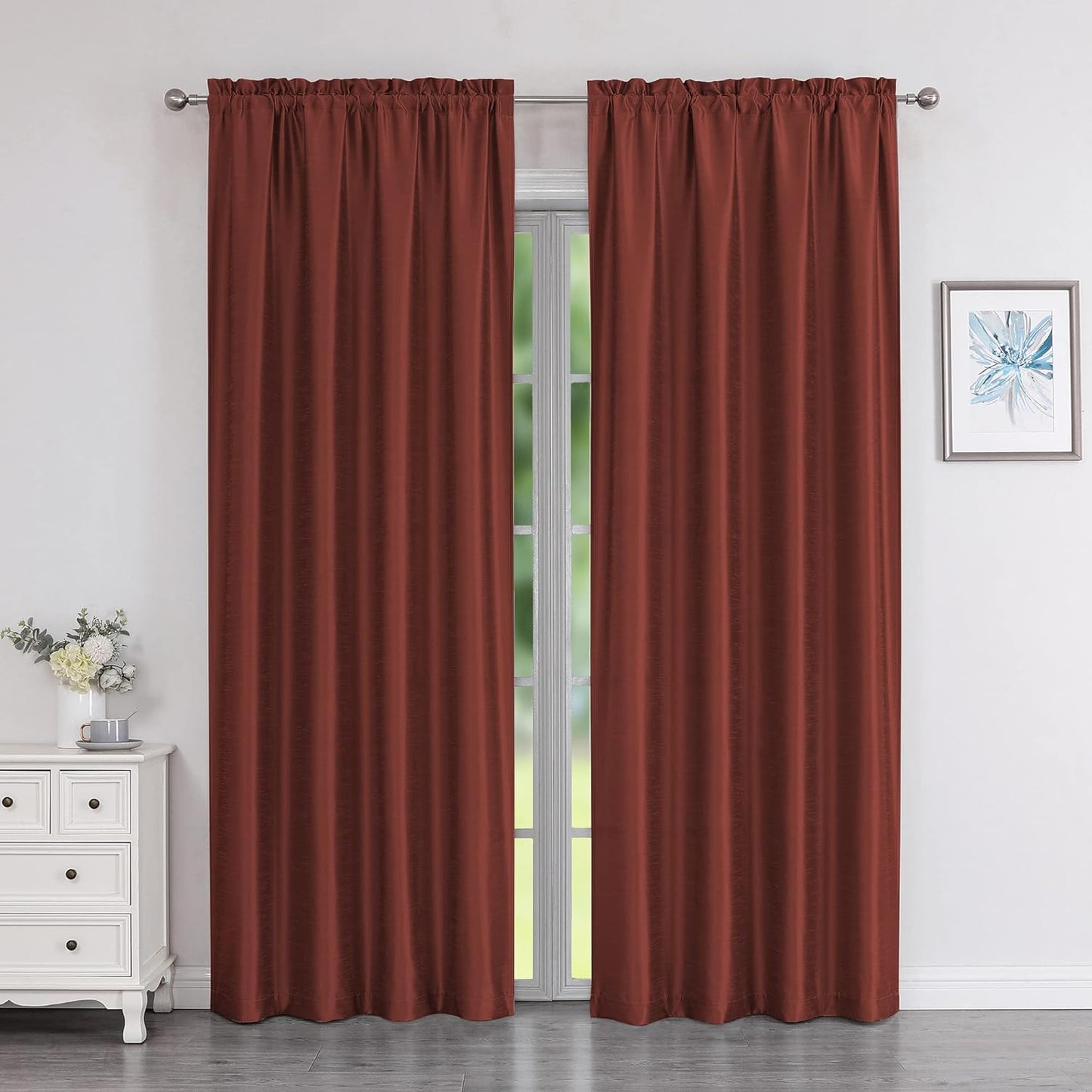 Chyhomenyc Uptown Sage Green Kitchen Curtains 45 Inch Length 2 Panels, Room Darkening Faux Silk Chic Fabric Short Window Curtains for Bedroom Living Room, Each 30Wx45L  Chyhomenyc Brick 2X30"Wx84"L 