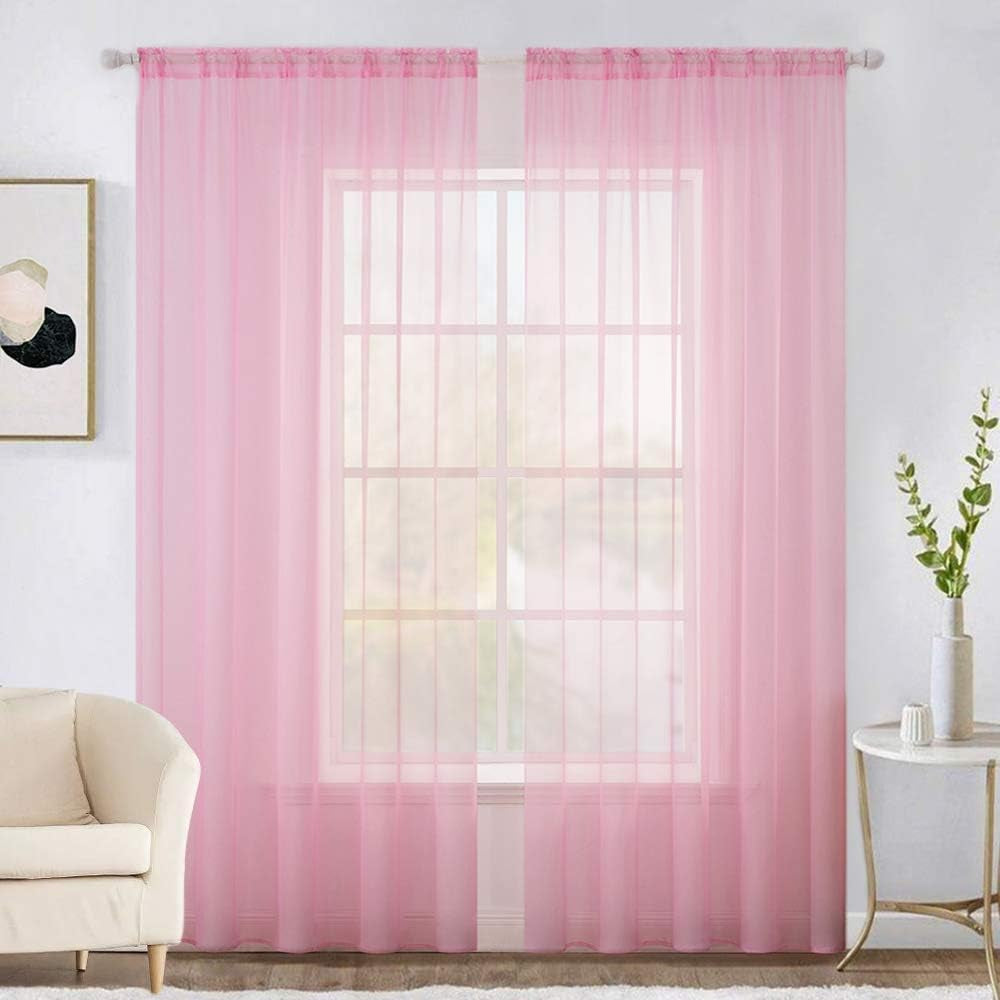 MIULEE White Sheer Curtains 96 Inches Long Window Curtains 2 Panels Solid Color Elegant Window Voile Panels/Drapes/Treatment for Bedroom Living Room (54 X 96 Inches White)  MIULEE Pink 54''W X 84''L 