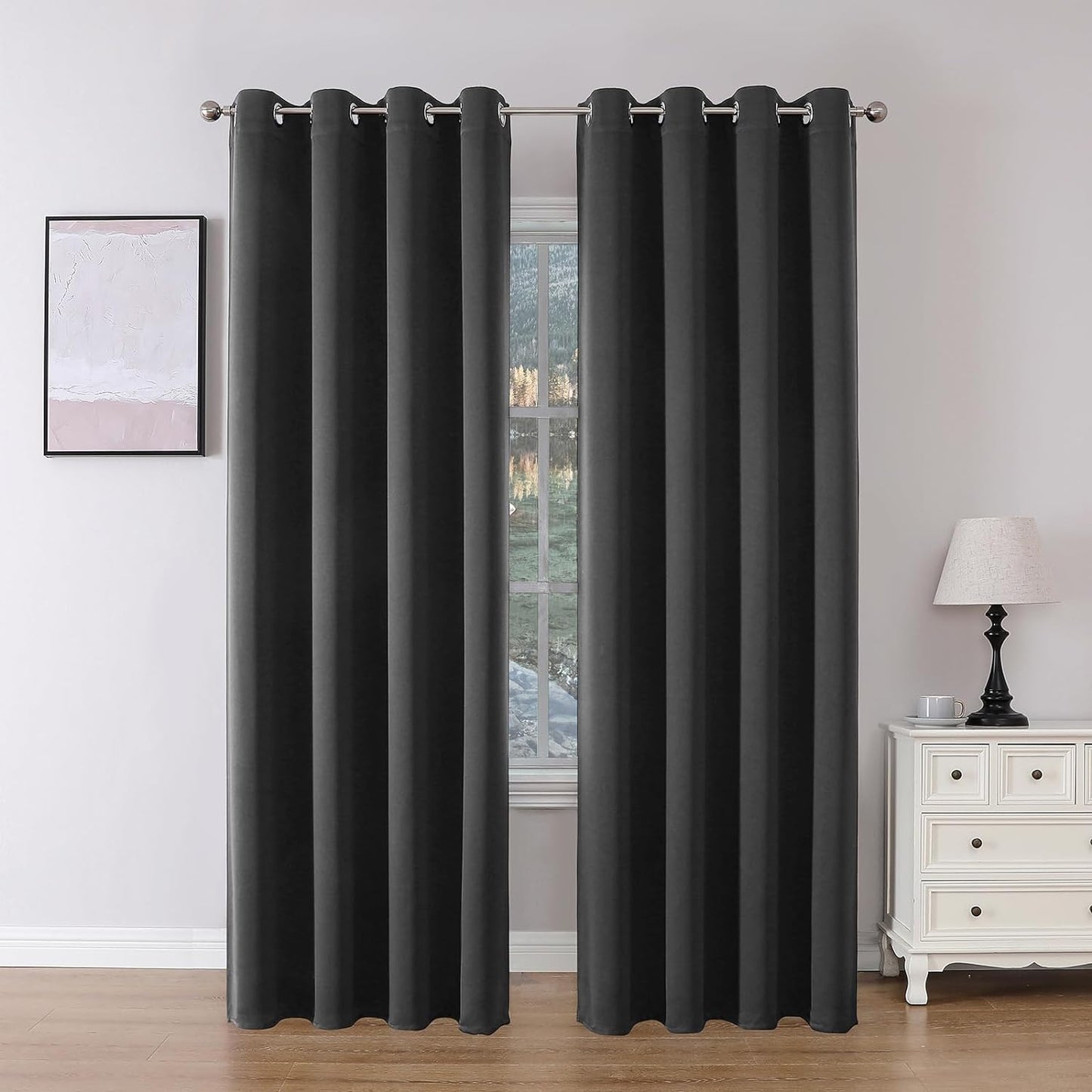 Joydeco Blackout Curtains 84 Inch Length 2 Panels Set, Thermal Insulated Long Curtains& Drapes 2 Burg, Room Darkening Grommet Curtains for Bedroom Living Room Window (Black, W52 X L84 Inch)  Joydeco Grey 52W X 95L Inch X 2 Panels 