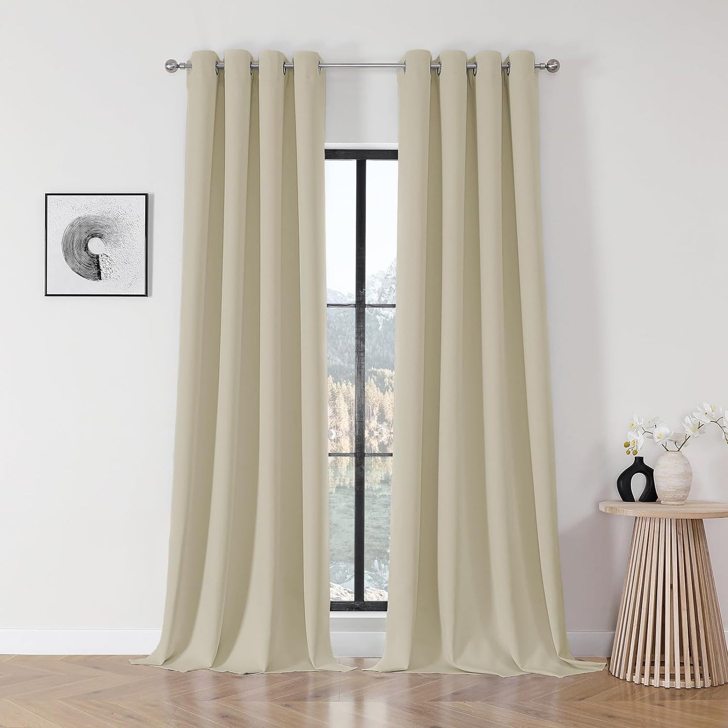 Joydeco Blackout Curtains 84 Inch Length 2 Panels Set, Thermal Insulated Long Curtains& Drapes 2 Burg, Room Darkening Grommet Curtains for Bedroom Living Room Window (Black, W52 X L84 Inch)  Joydeco Light Beige 52W X 108L Inch X 2 Panels 