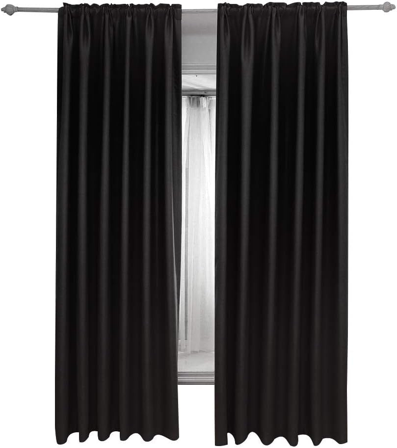 Dreaming Casa Solid Room Darkening Blackout Curtains for Bedroom Draperies Window Treatment Grey Rod Pocket 2 Panels 52" W X 96" L  Dreaming Casa Black 2 X (52"W X 63"L) 