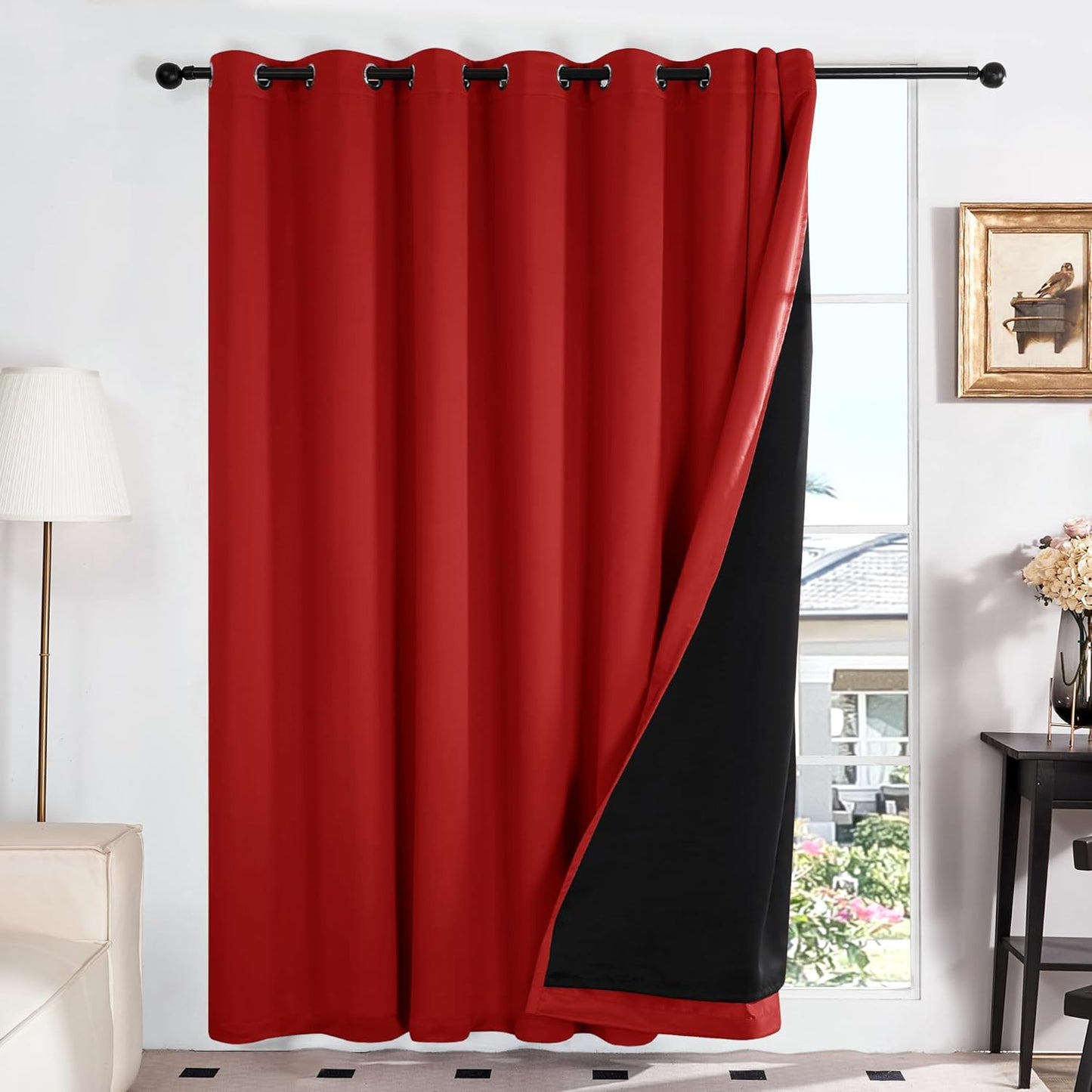 Deconovo 100% White Blackout Curtains, Double Layer Sliding Door Curtain for Living Room, Extra Wide Room Divder Curtains for Patio Door (100W X 84L Inches, Pure White, 1 Panel)  DECONOVO Bright Red 100W X 95L Inch 