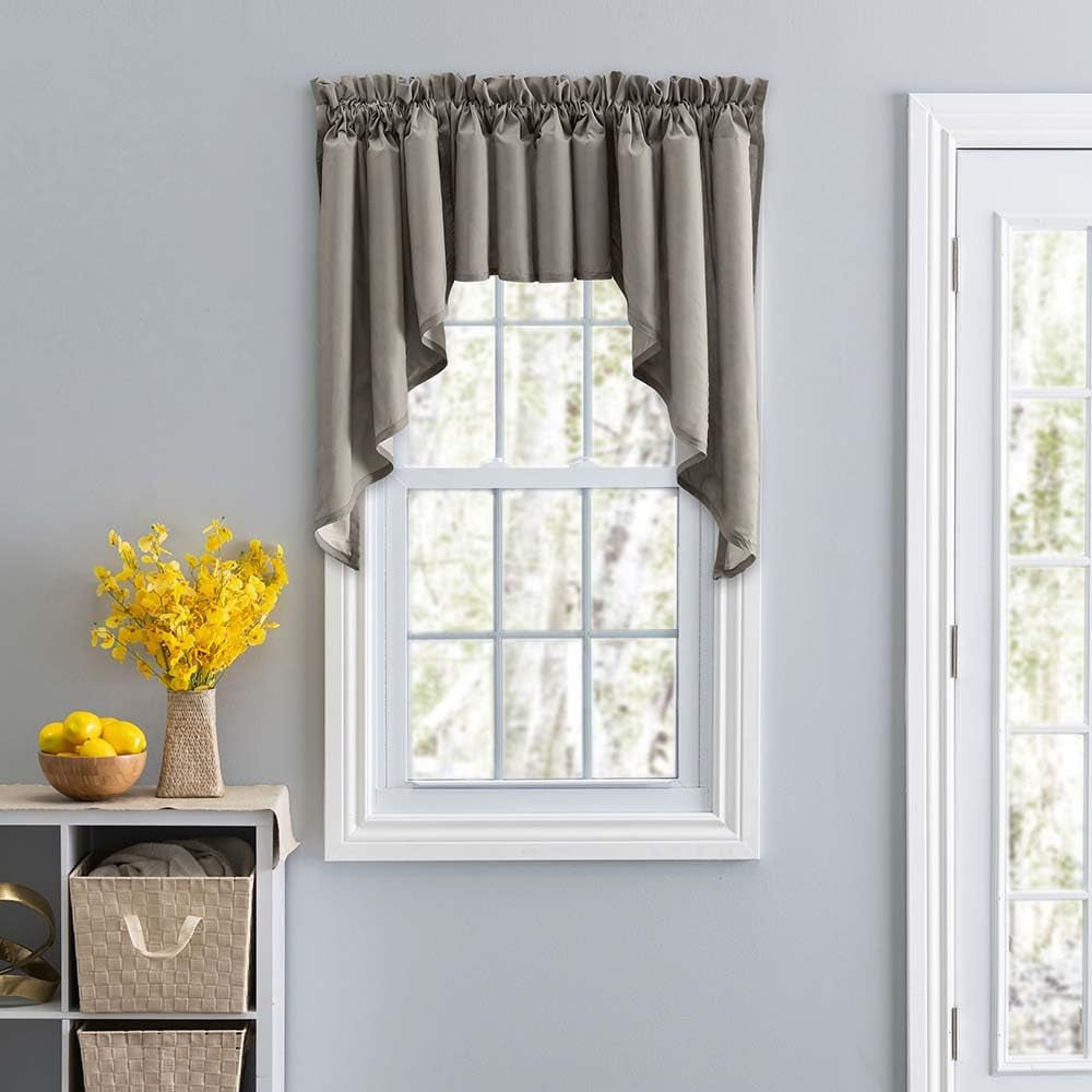 Ellis Stacey Lined 3" Rod Pocket Fabric Solid Color Window Swag Set 126"X36" Grey