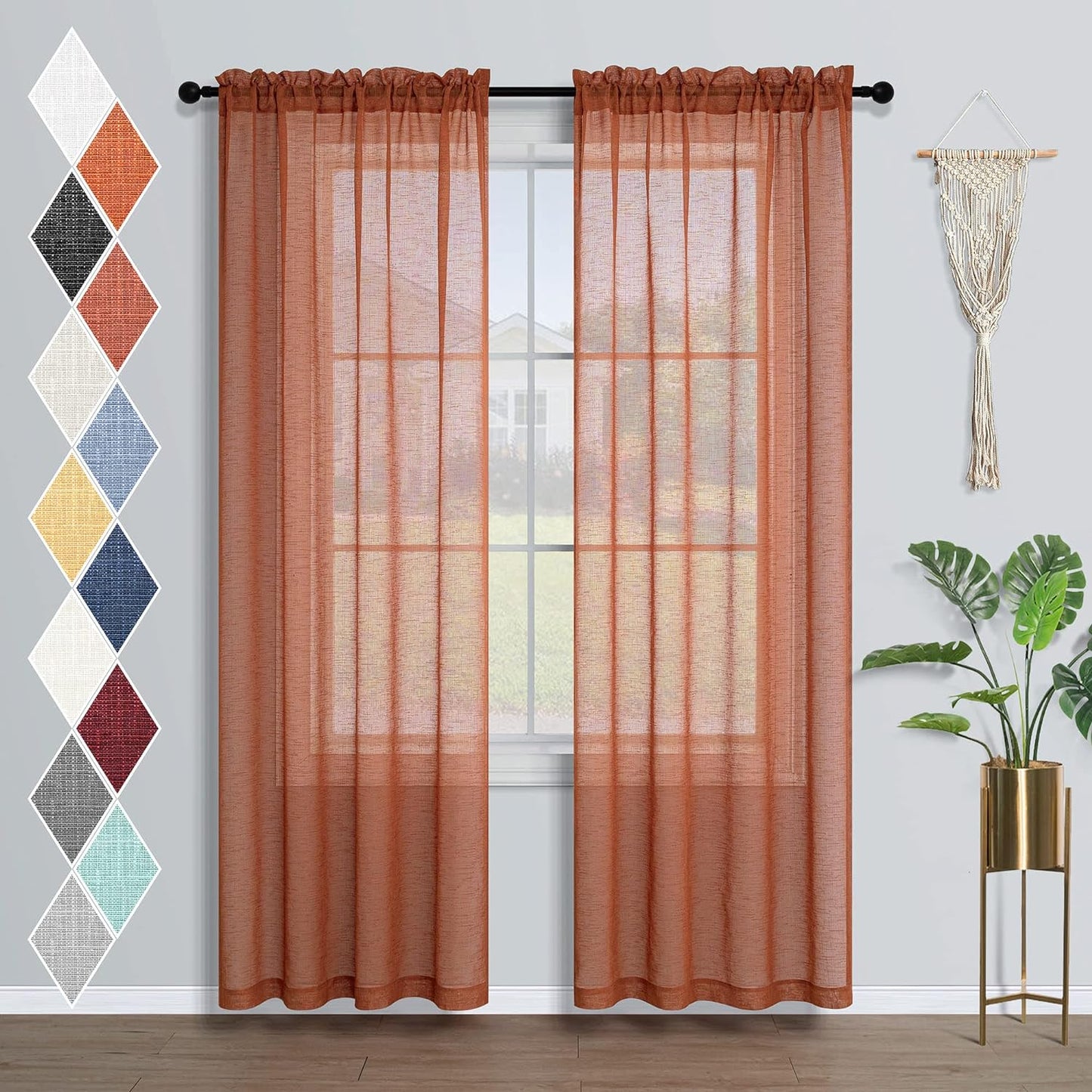 Burnt Orange Sheer Curtains 84 Inch Length for Bedroom 2 Panels Pumpkin Thanksgiving Day Rod Pocket Bohemian Semi Sheer Curtain Rustic Light Filtering Boho Curtains for Living Room 84 Inches Long  MRS.NATURALL TEXTILE Terracotta 38X84 