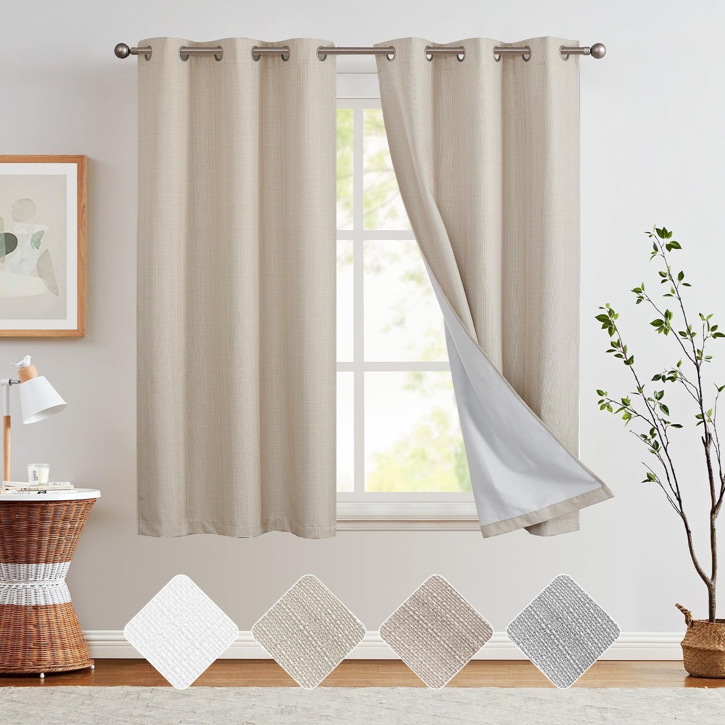 COLLACT White Linen Textured Curtains 84 Inch Length 2 Panels for Living Room Casual Weave Light Filtering Semi Sheer Curtains & Drapes for Bedroom Grommet Top Window Treatments, W38 X L84, White  COLLACT Blackout | Heathered Beige W38 X L63 