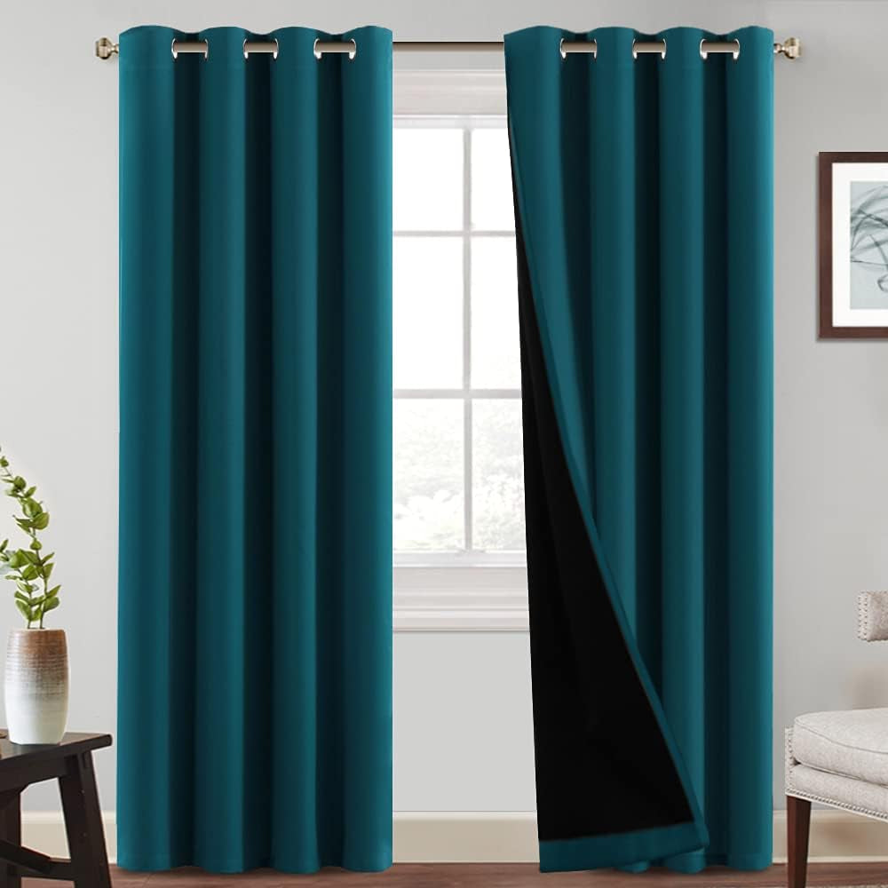Princedeco 100% Blackout Curtains 84 Inches Long Pair of Energy Smart & Noise Blocking Out Drapes for Baby Room Window Thermal Insulated Guest Room Lined Window Dressing(Desert Sage, 52 Inches Wide)  PrinceDeco Deep Teal 52"W X84"L 