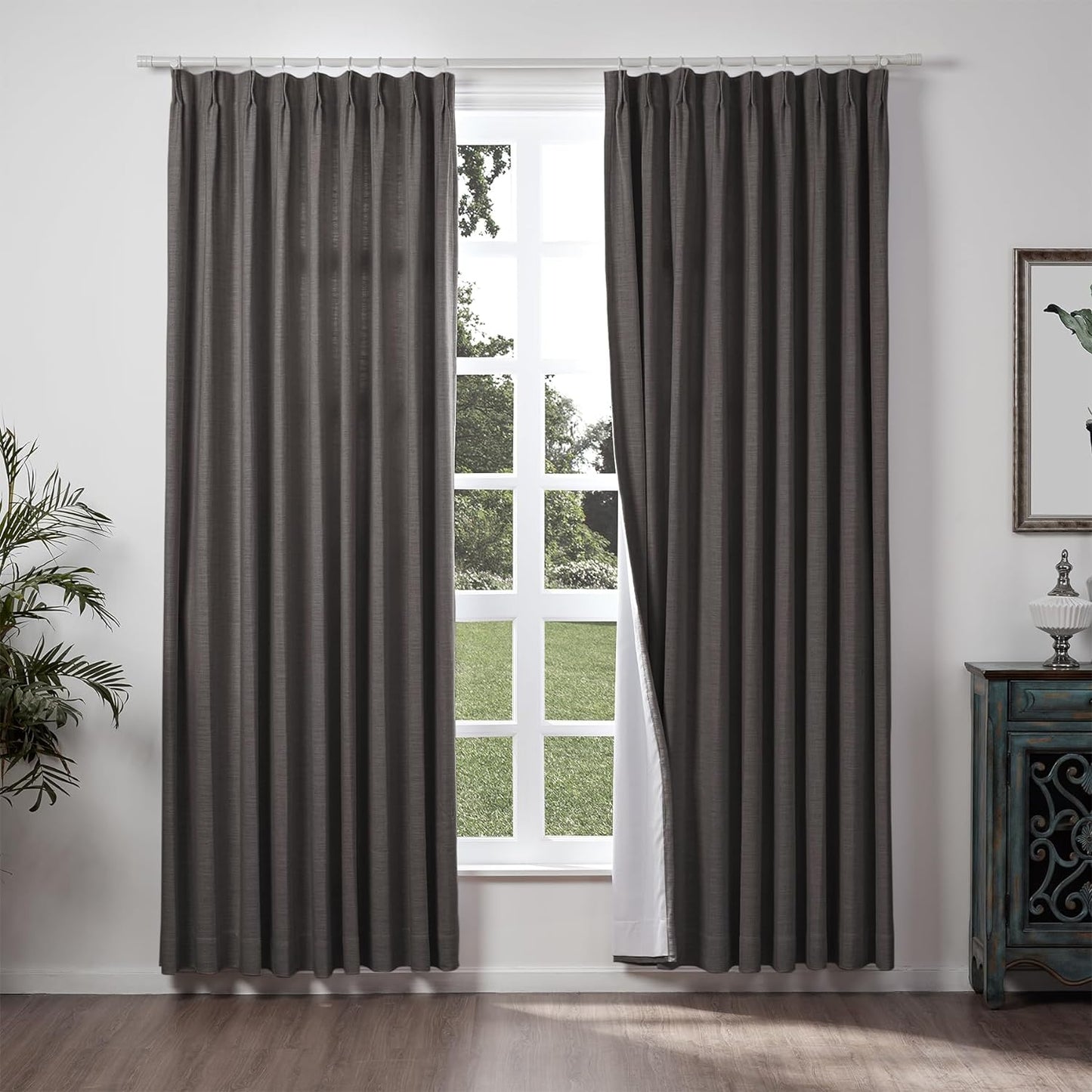 Chadmade 50" W X 63" L Polyester Linen Drape with Blackout Lining Pinch Pleat Curtain for Sliding Door Patio Door Living Room Bedroom, (1 Panel) Sand Beige Tallis Collection  ChadMade Chocolate Tart (13) 50Wx96L 