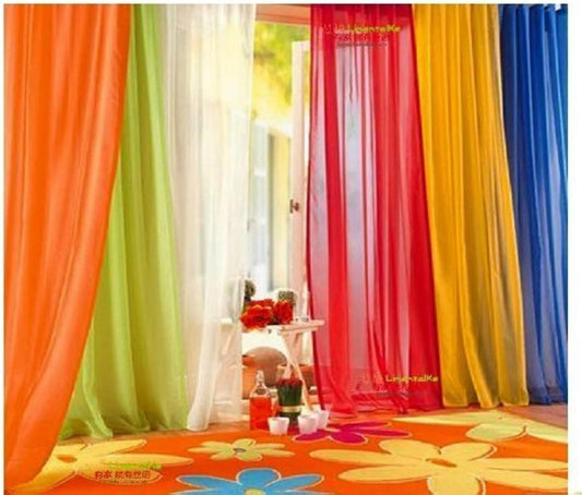 6 Piece Rainbow Sheer Window Panel Colorful Backdrop Bright Curtains Set for Playroom, Nurseries, Bedroom & More Lime, Orange, Red, Purple, Bright Yellow, Navy Drapes- 84 Inch Long Panels