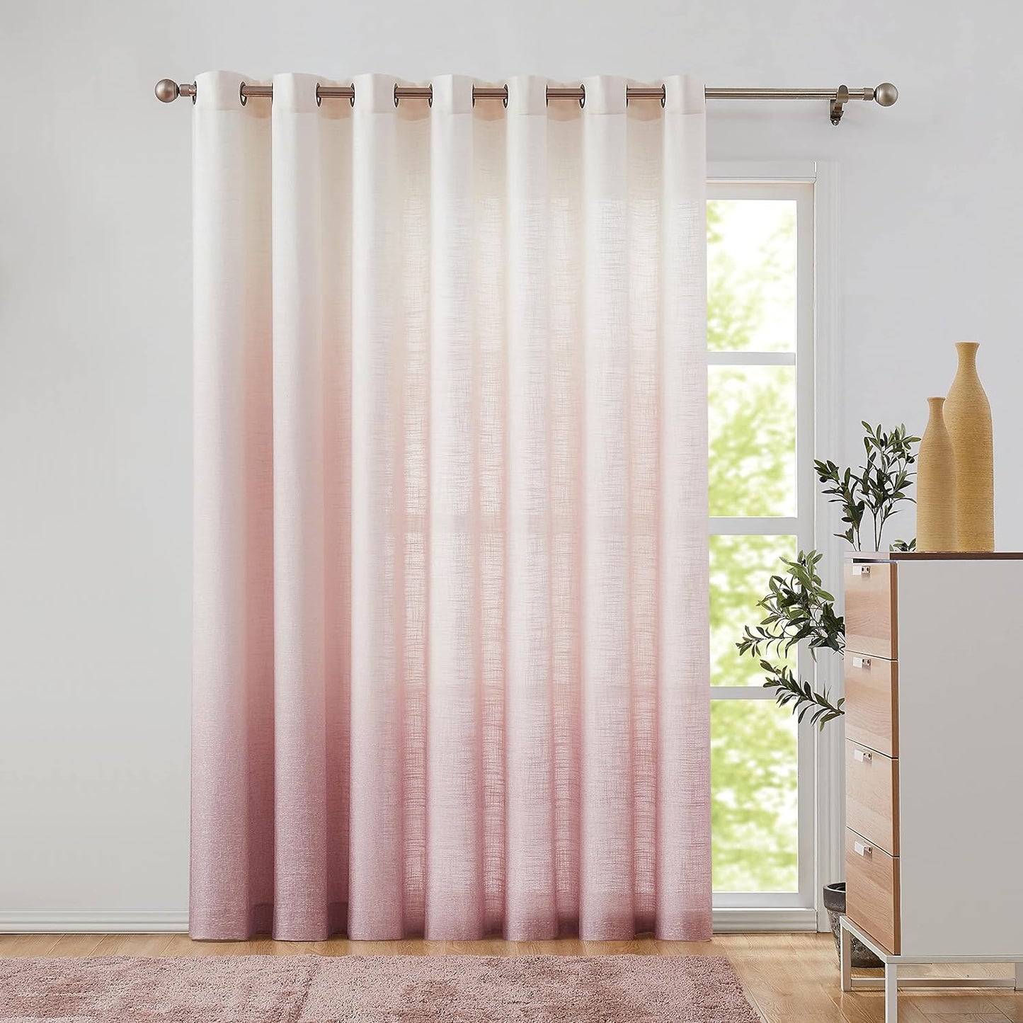 Ombre Window Door Curtain 100" Extra Wide Linen Ombre Gradient Print on Rayon Blend Fabric Treatment for Sliding Patio Door with 14 Grommets, Cream White to Light Gray, 100" X 84", 1 Panel  Central Park Pink 100" X 95" (1 Panel) 