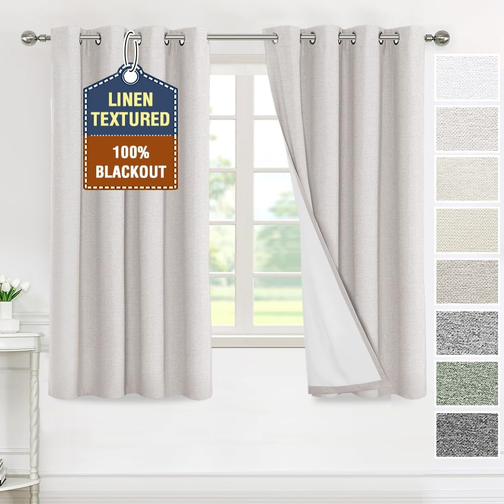 H.VERSAILTEX Linen Curtains Grommeted Total Blackout Window Draperies with Linen Feel, Thermal Liner for Energy Saving 100% Blackout Curtains for Bedroom 2 Panel Sets, 52X96 Inch, Ultimate Gray  H.VERSAILTEX Cloud 52"W X 63"L 