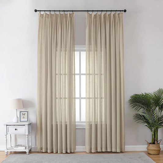 Hascemon Pinch Pleated Curtains, Sheer Drapes Light Filtering Curtains for Living Room and Bedroom Decor (1Panel, Light-Brown,100X96)  Hascemon Light-Brown 52"Wx96"L 