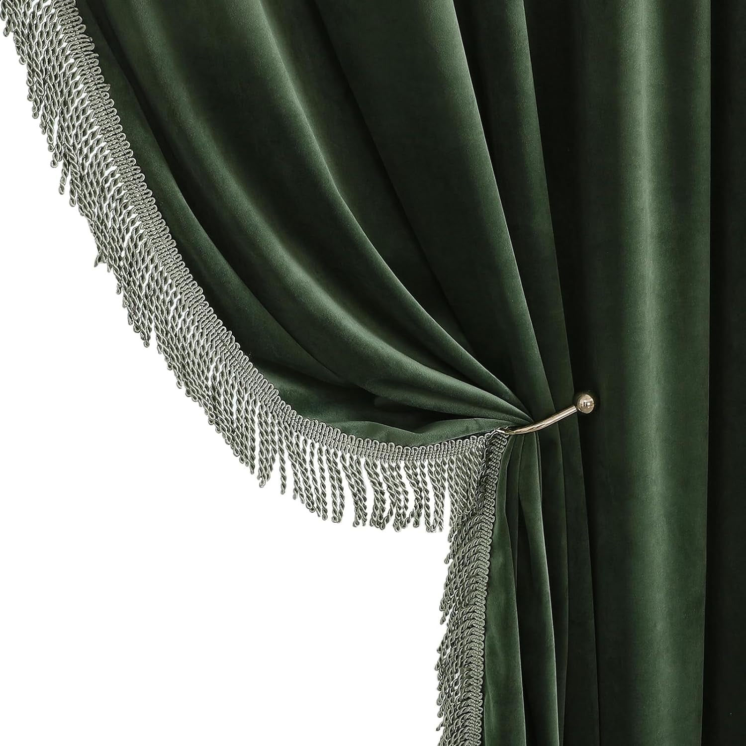 Benedeco Green Velvet Curtains for Bedroom Window, Super Soft Luxury Drapes, Room Darkening Thermal Insulated Rod Pocket Curtain for Living Room, W52 by L84 Inches, 2 Panels  Benedeco Green-Tassel W52 * L63 | 2 Panels 
