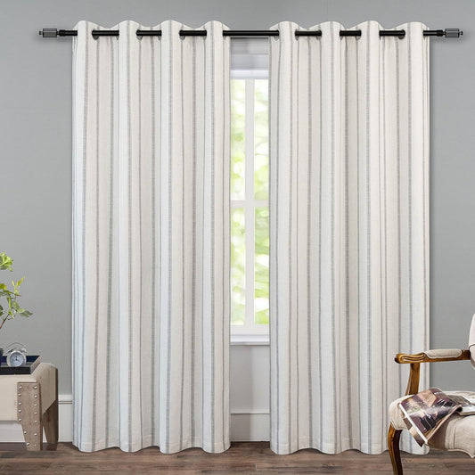 Driftaway Farmhouse Linen Blend Blackout Curtains 84 Inches Long for Bedroom Vertical Striped Printed Linen Curtains Thermal Insulated Grommet Lined Treatments for Living Room 2 Panels W52 X L84 Grey  DriftAway Grey 52"X84" 