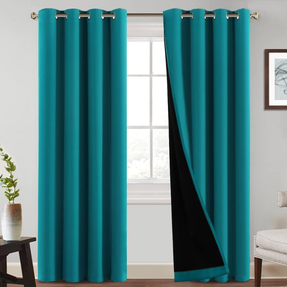 Princedeco 100% Blackout Curtains 84 Inches Long Pair of Energy Smart & Noise Blocking Out Drapes for Baby Room Window Thermal Insulated Guest Room Lined Window Dressing(Desert Sage, 52 Inches Wide)  PrinceDeco Blue 52"W X84"L 