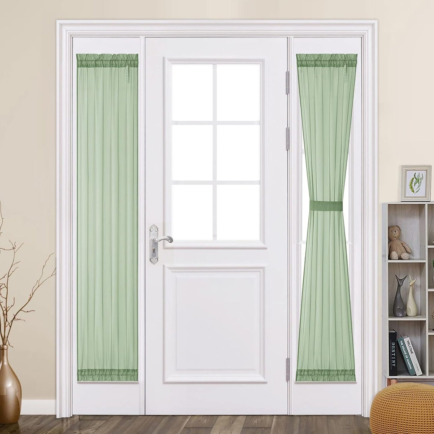 MIULEE French Door Sheer Curtains for Front Back Patio Glass Door Light Filtering Window Treatment with 2 Tiebacks 54 Wide and 72 Inches Length, White, Set of 2  MIULEE Sage Green 25"W X 72"L 