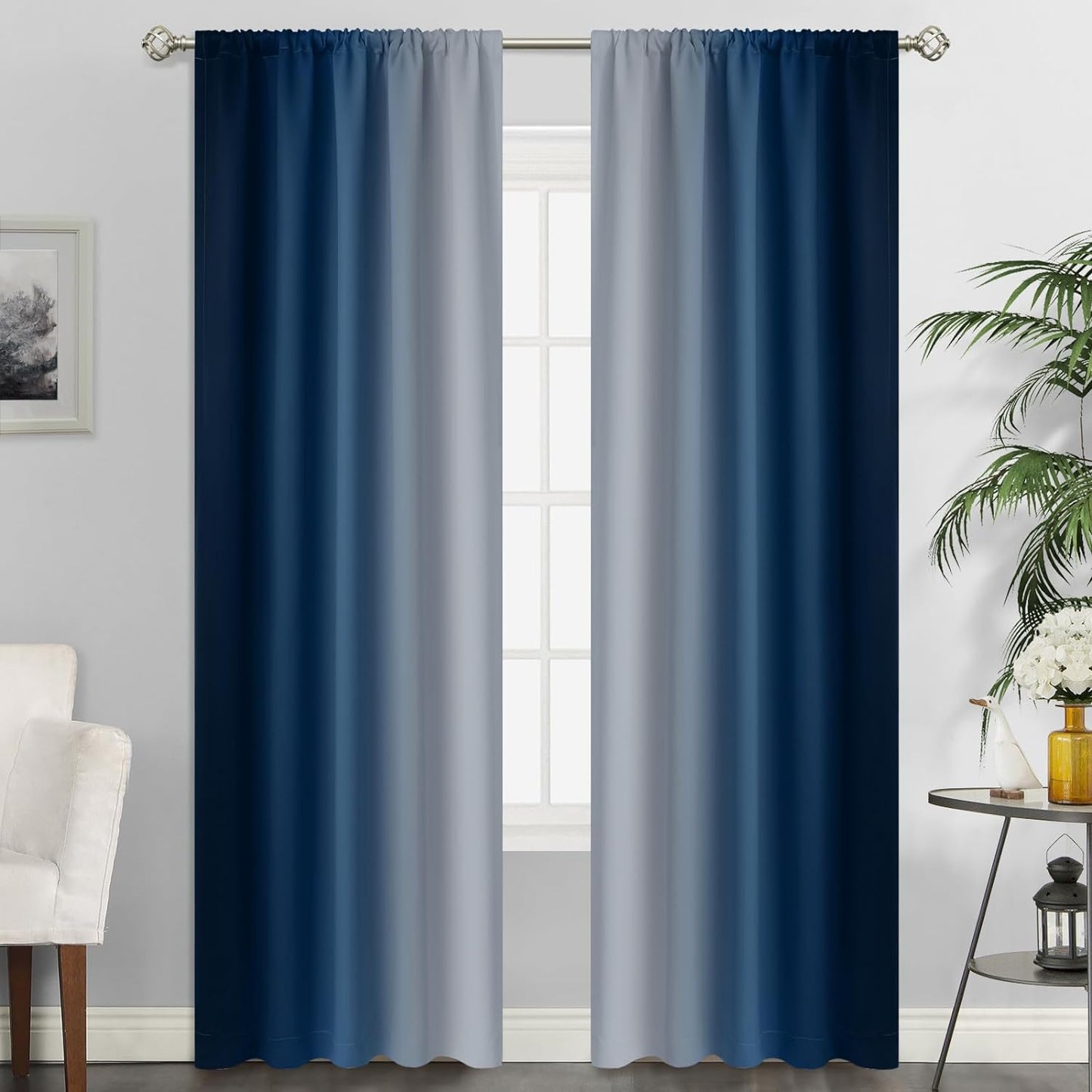 Simplehome Ombre Room Darkening Curtains for Bedroom, Light Blocking Gradient Purple to Greyish White Thermal Insulated Rod Pocket Window Curtains Drapes for Living Room,2 Panels, 52X84 Inches Length  SimpleHome Blue 52W X 84L / 2 Panels 