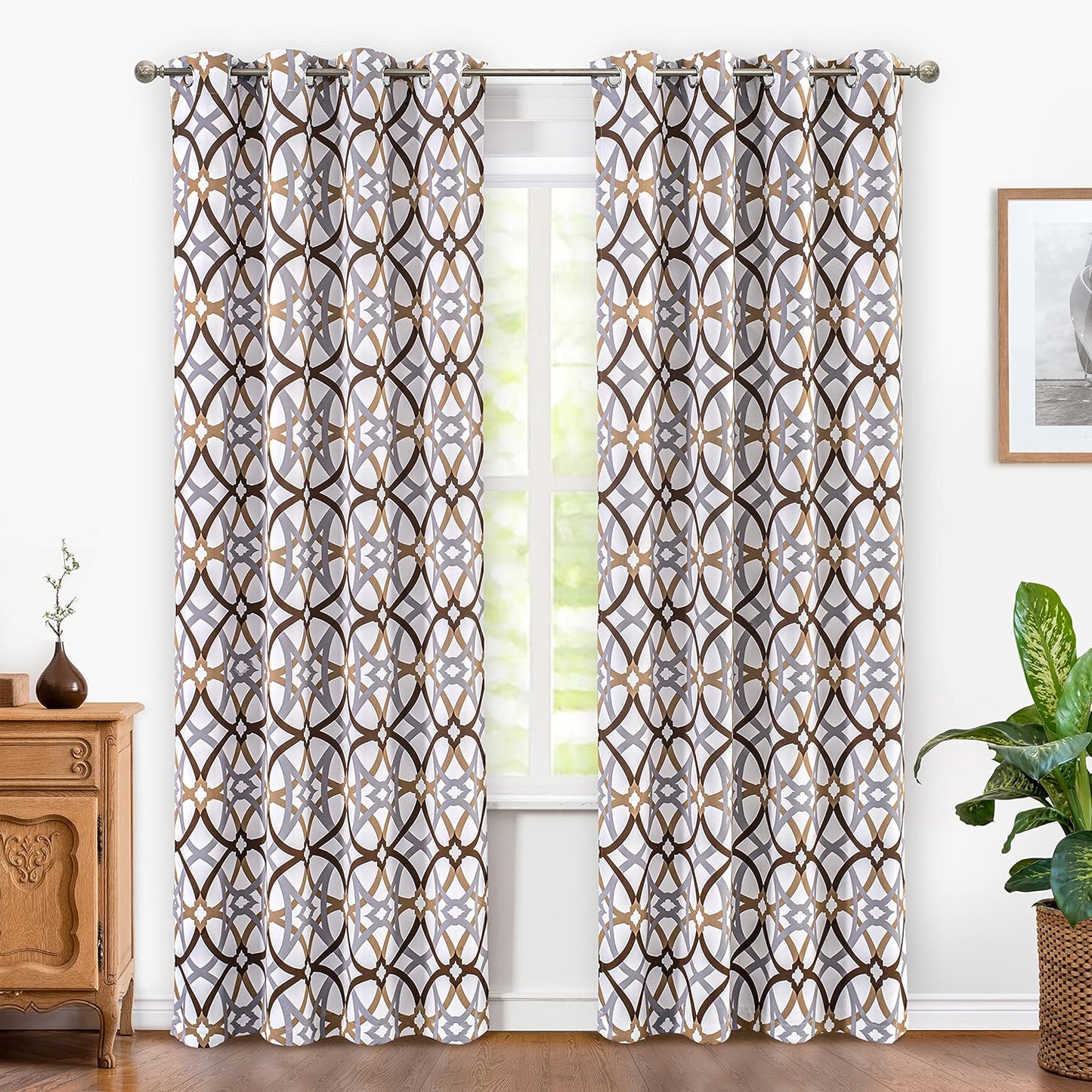 Driftaway Alexander Thermal Blackout Grommet Unlined Window Curtains Spiral Geo Trellis Pattern Set of 2 Panels Each Size 52 Inch by 84 Inch Red and Gray  DriftAway Brown 52"X96" 