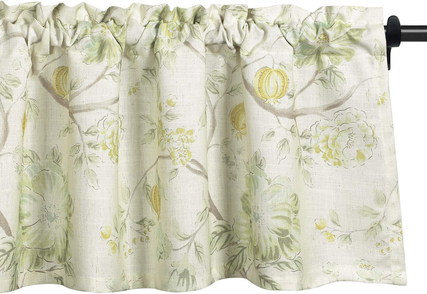 VOGOL Floral Printed Curtain Valance, Fresh Blossoms Small Curtains for Living Room, Rod Pocket Modern Window Valances for Dining Room, One Panel, 52X18, Green