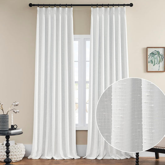 Maison Colette Pinch Pleat White Natural Linen Curtain 84 Inches Length for Bedroom,Back Tab Semi Sheer Window Treatment Drapes for Living Room,2 Panels,40" Width  Maison Colette Home White 40"W X 95"L With Liner 