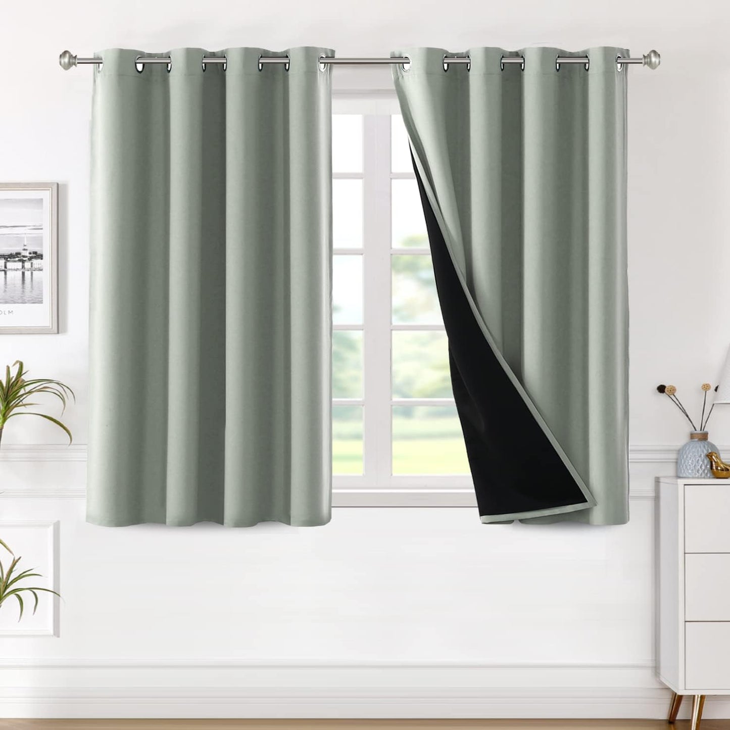 H.VERSAILTEX Blackout Curtains with Liner Backing, Thermal Insulated Curtains for Living Room, Noise Reducing Drapes, White, 52 Inches Wide X 96 Inches Long per Panel, Set of 2 Panels  H.VERSAILTEX Sage 52"W X 45"L 