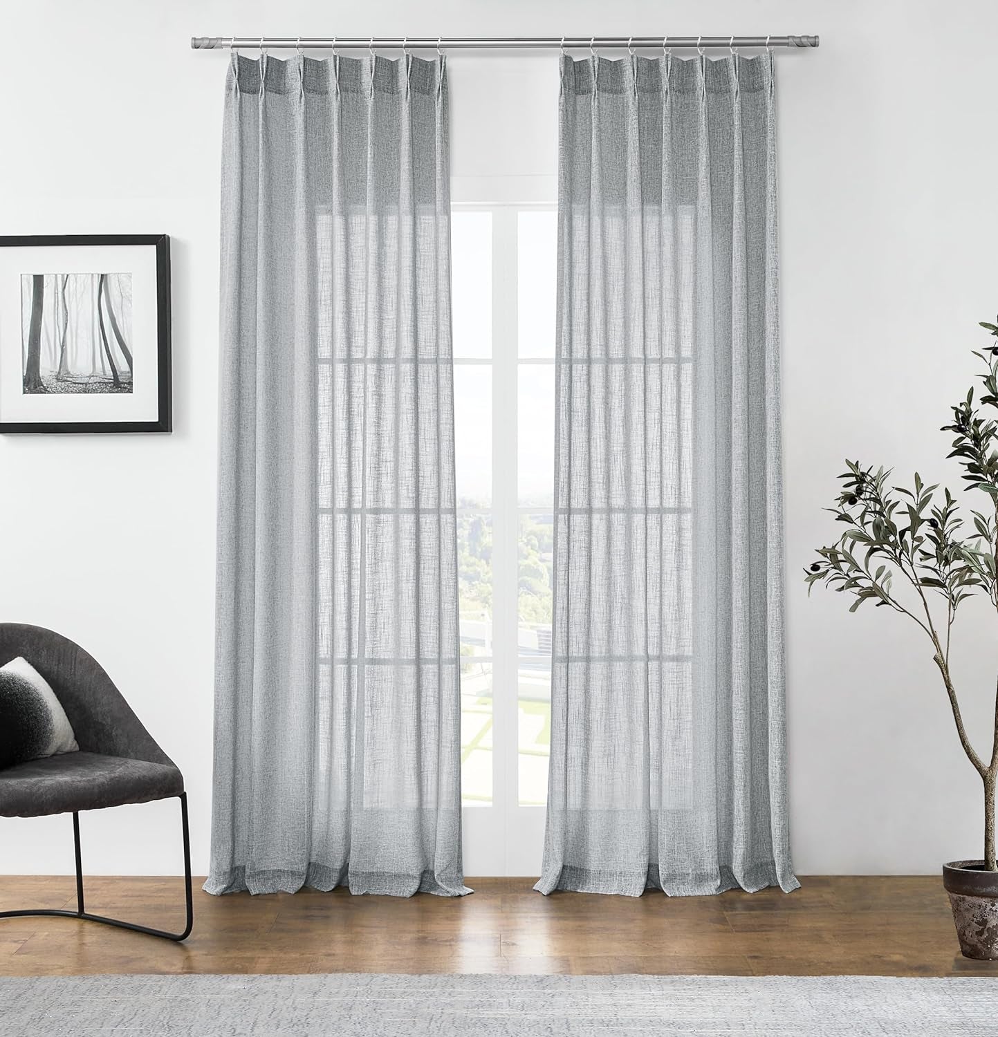 Central Park White Pinch Pleat Sheer Curtain 108 Inches Extra Long Textured Farmhouse Window Treatment Drapery Sets for Living Room Bedroom, 40"X108"X2  Central Park Gray White/Pinch 40"X84"X2 