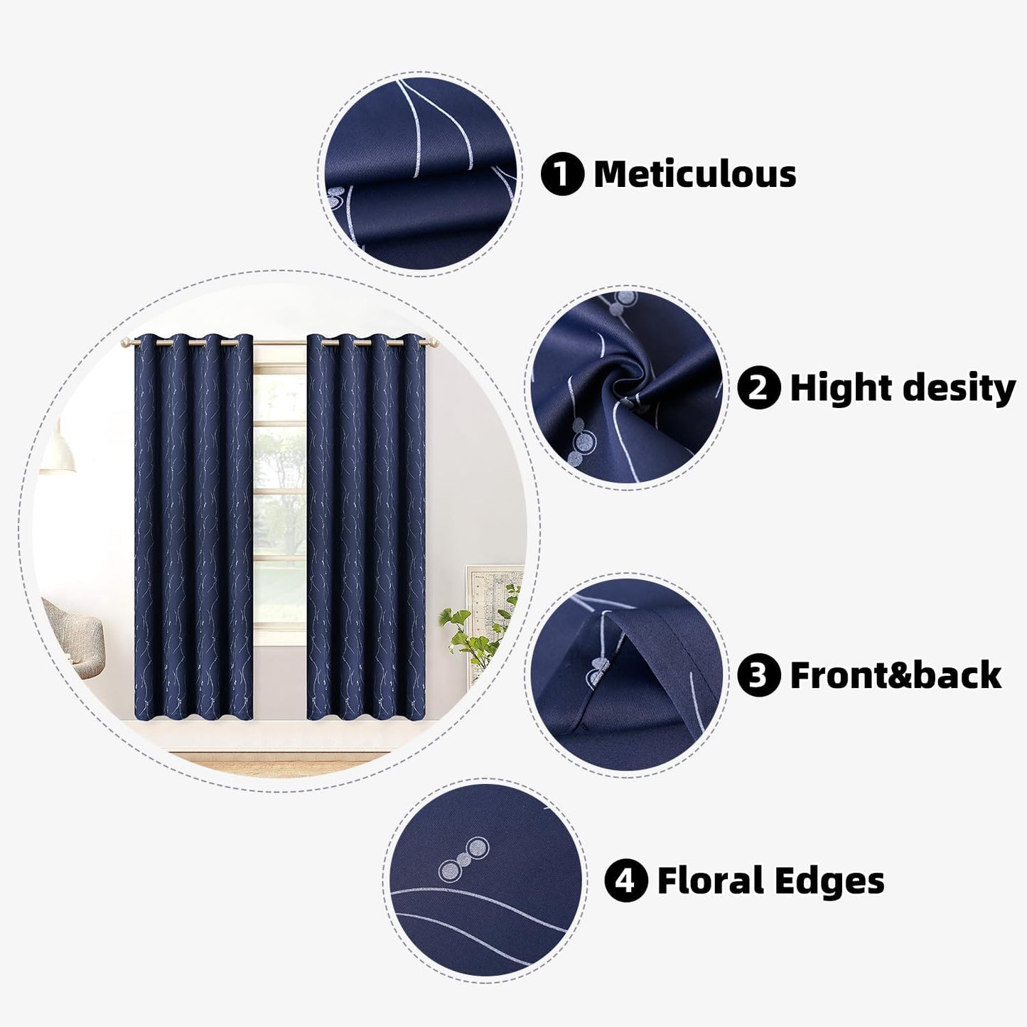 TMLTCOR Blackout Curtains for Bedroom,Bedroom Curtains for Living Room,Room Darkening Curtains 84 Inches Long,Glow in the Dark Navy Blue Curtains for Kids Bedroom,52 Inches Wide,2 Panels,Curve  TMLTCOR   