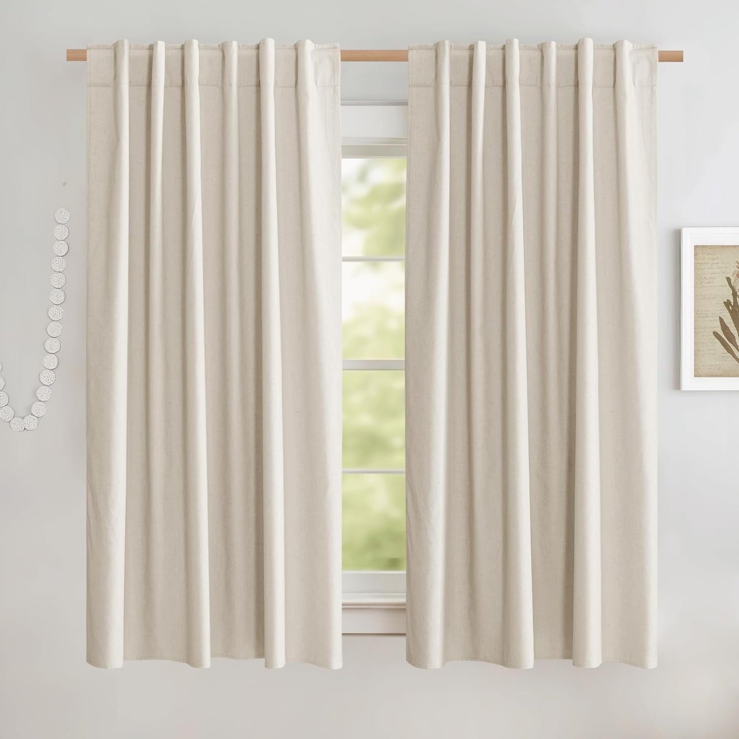 NICETOWN 100% Blackout Linen Curtains for Living Room with Thermal Insulated White Liner, Ivory, 52" Wide, 2 Panels, 84" Long Drapes, Back Tab Retro Linen Curtains Vertical Drapes Privacy for Bedroom  NICETOWN Beige W52 X L63 
