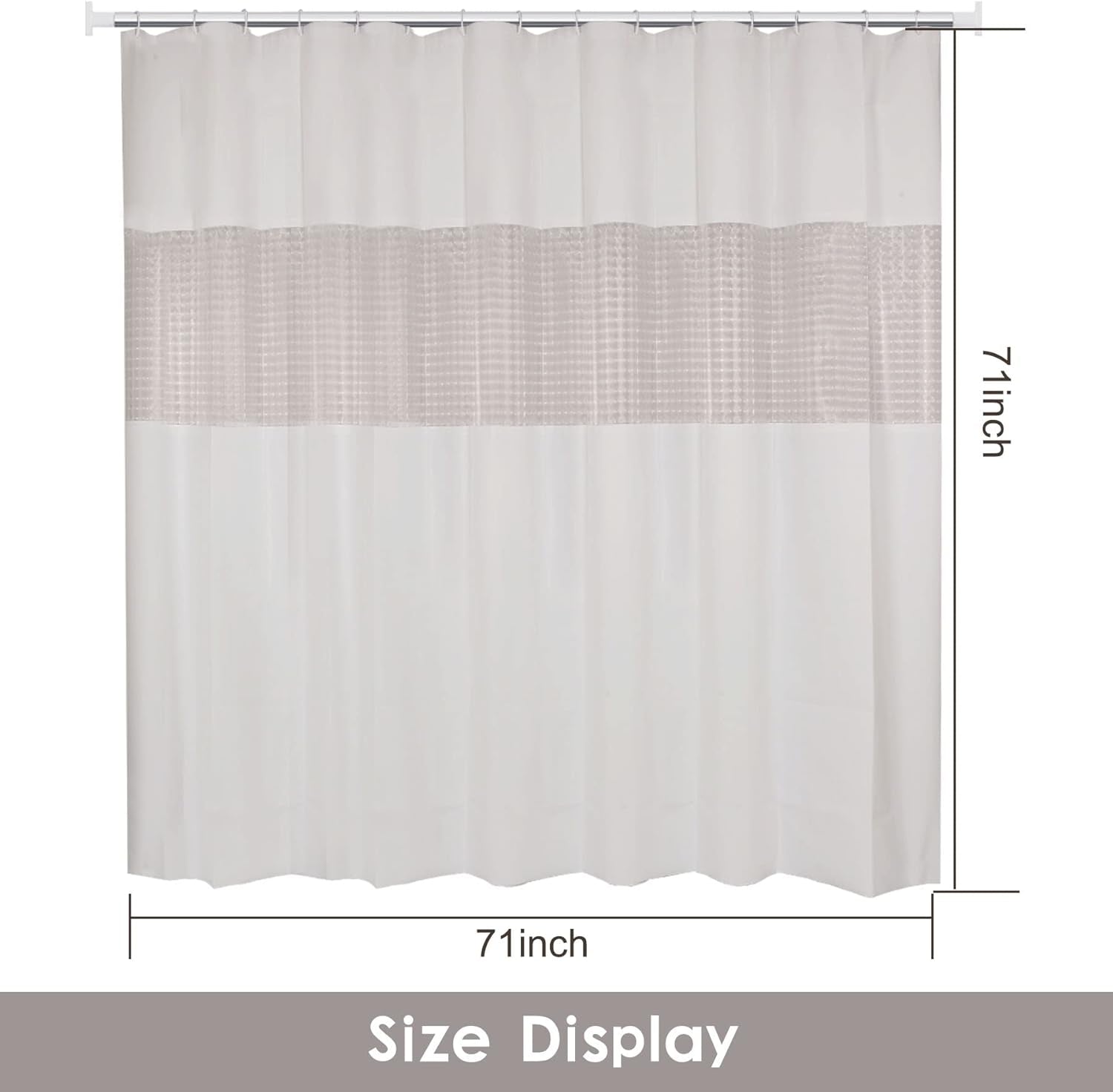 Modern Minimalist White Shower Curtain for Bathroom 71X71 Inch Clear Fabric Shower Curtains Set with 12 Hooks