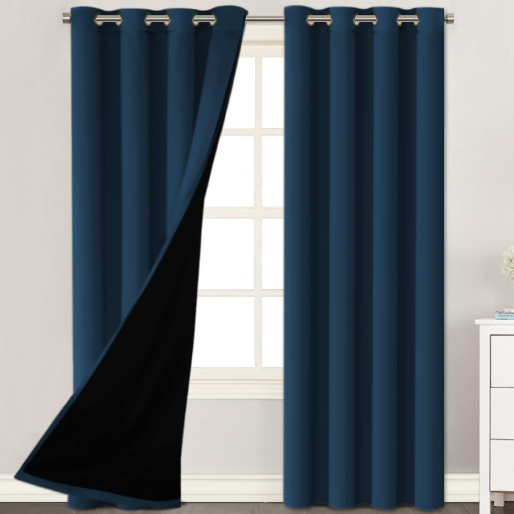 H.VERSAILTEX Blackout Curtains with Liner Backing, Thermal Insulated Curtains for Living Room, Noise Reducing Drapes, White, 52 Inches Wide X 96 Inches Long per Panel, Set of 2 Panels  H.VERSAILTEX Navy 52"W X 96"L 