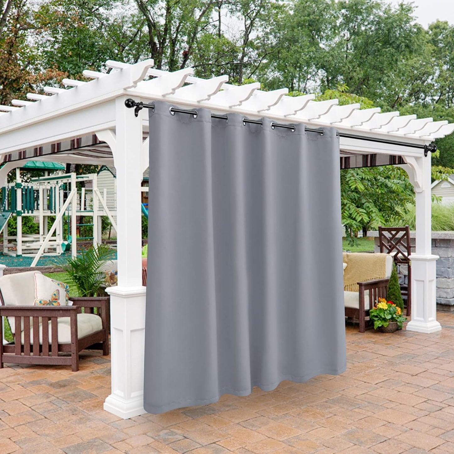 BONZER Outdoor Curtains for Patio Waterproof - Light Blocking Weather Resistant Privacy Grommet Blackout Curtains for Gazebo, Porch, Pergola, Cabana, Deck, Sunroom, 1 Panel, 52W X 84L Inch, Silver  BONZER Silver 100W X 108 Inch 