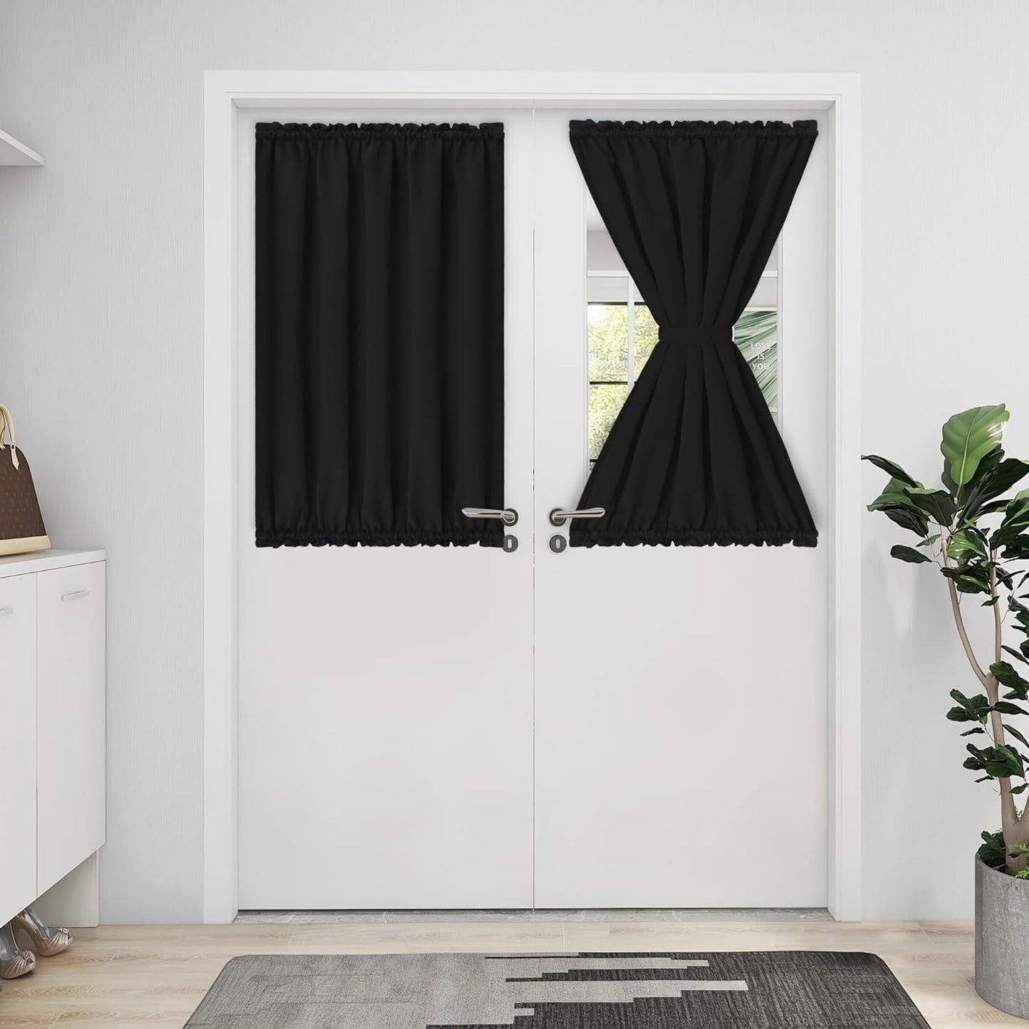 Easy-Going Blackout Door Curtains, Rod Pocket Privacy Light Filtering Sidelight Curtains French Door Curtains with Tieback, 1 Panel, 25X40 Inch, Gray  Easy-Going Black W25 X L40 Inch 